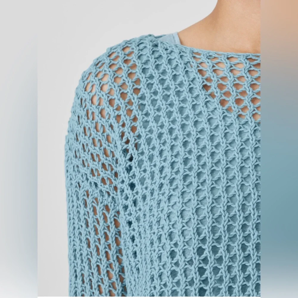 Eileen Fisher Blue Open-Knit Sweater - Picture 3 of 16